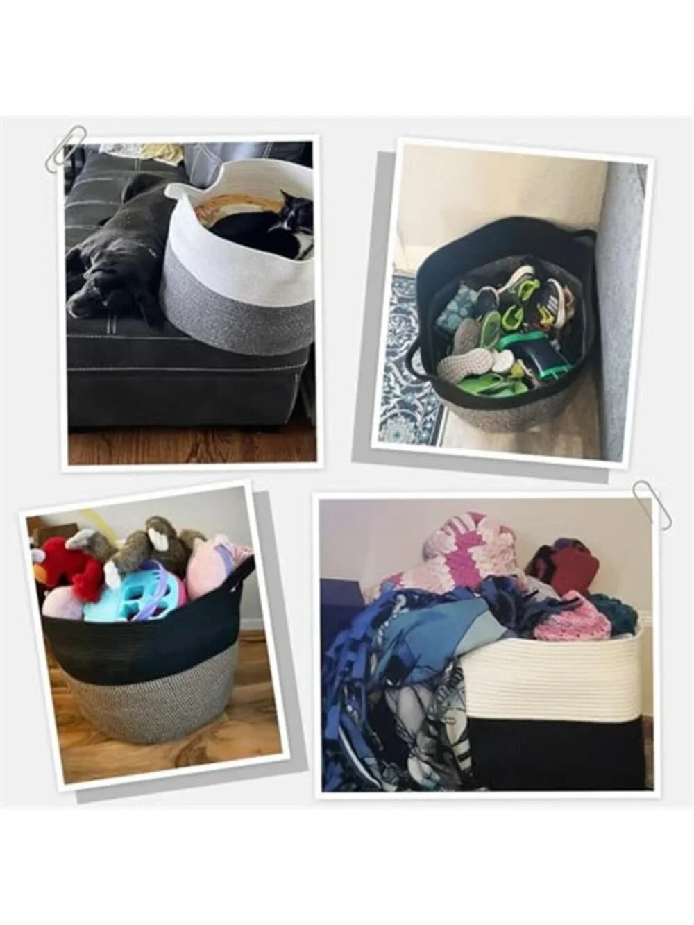 New XXXLarge Woven Rope Blanket Basket Living Room Black, 90L